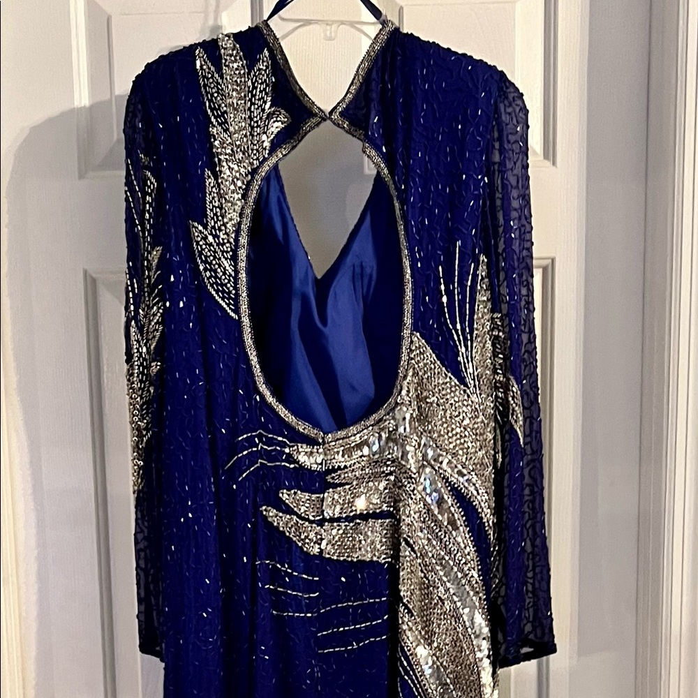 Vintage Gina G |Beaded Sequin Silk Gown |Color:Royal Blue/Silver | Size:3XL